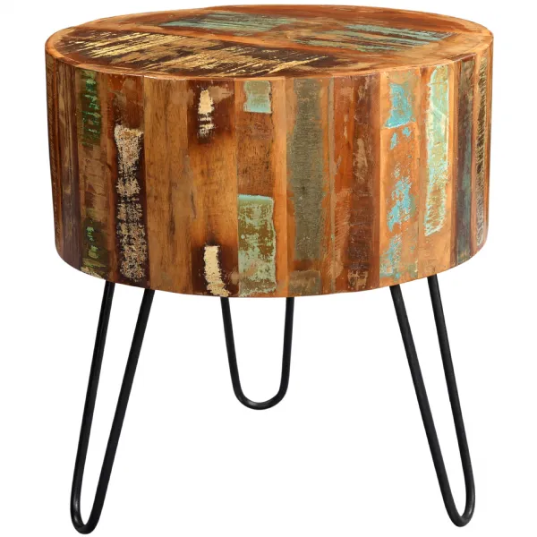 Indian Reclaimed Wood Drum Lamp Table