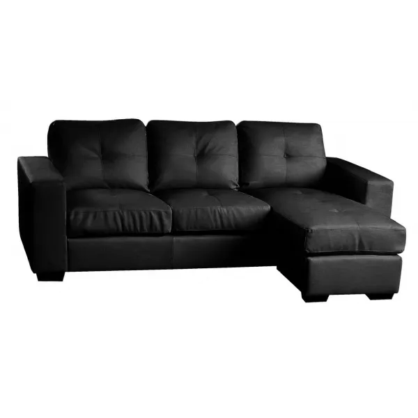 Black Full Bonded Leather Chaise Sofa