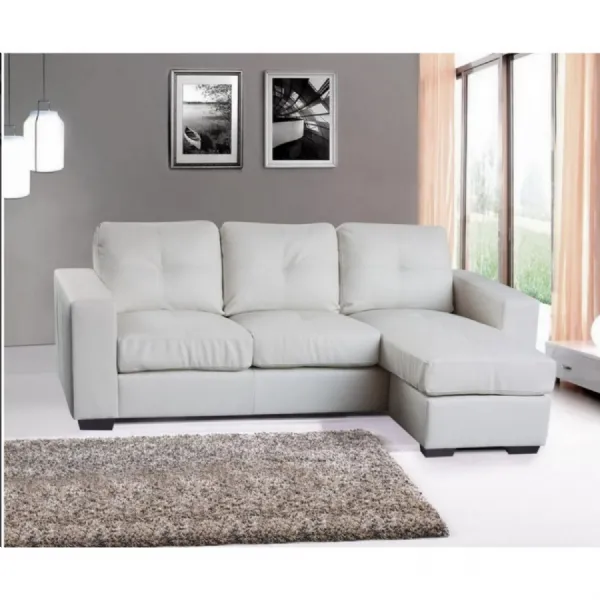 White Full Bonded Leather Chaise Sofa