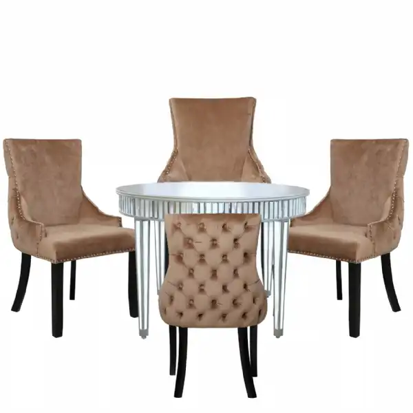 Silver Mirrored 120cm Round Dining Set 4 Champagne Chairs
