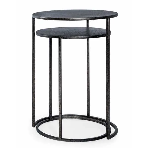 Nest of 2 Pewter Grey Metal Round Side Tables