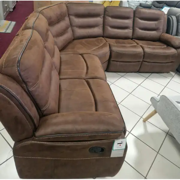 Brown Soft Fabric Corner Suite with Manual Recliner