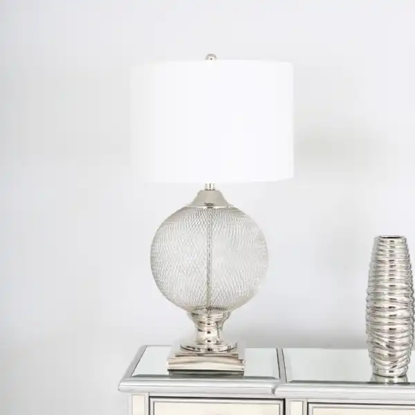 Wire Mesh Table Lamp White Linen Shade