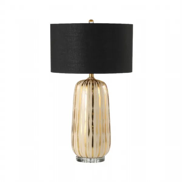 75. 5cm Gold And White Ceramic Table Lamp Wih Black Linen Shade
