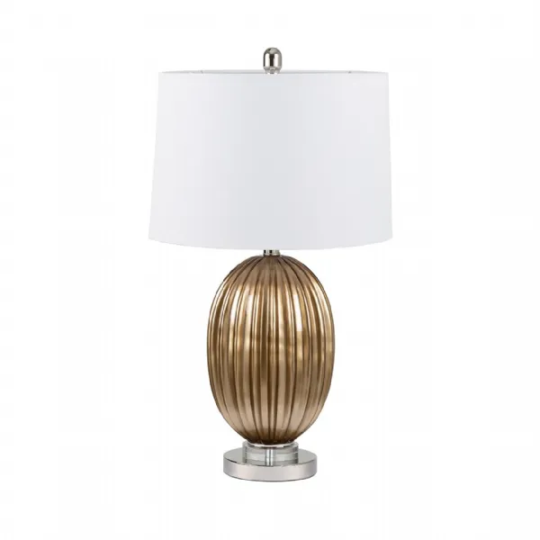 67. 3cm Ribbed Gold Table Lamp With White Linen Shade