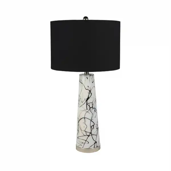 White And Black Splash Table Lamp Black Linen Shade