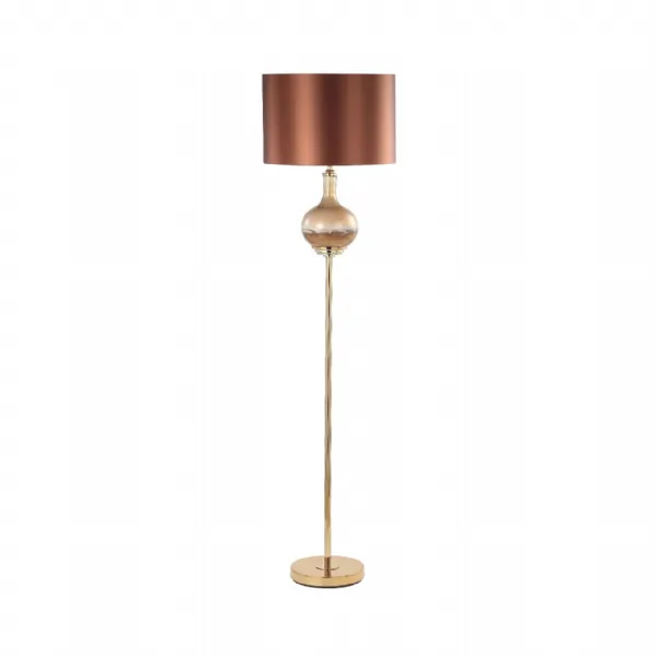 165cm Two Tone Brown Glass Floor Lamp With Dark Brown Satin Shade