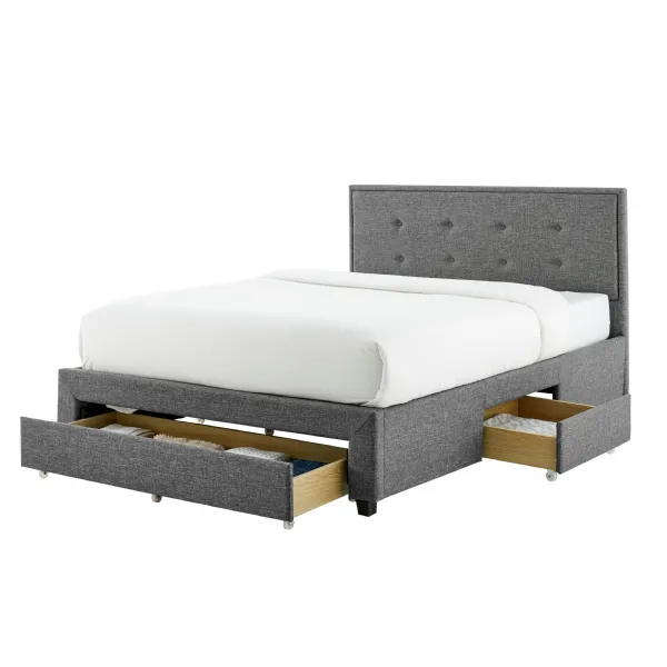 Grey Fabric 5ft King Size Bed with 3 Drawers