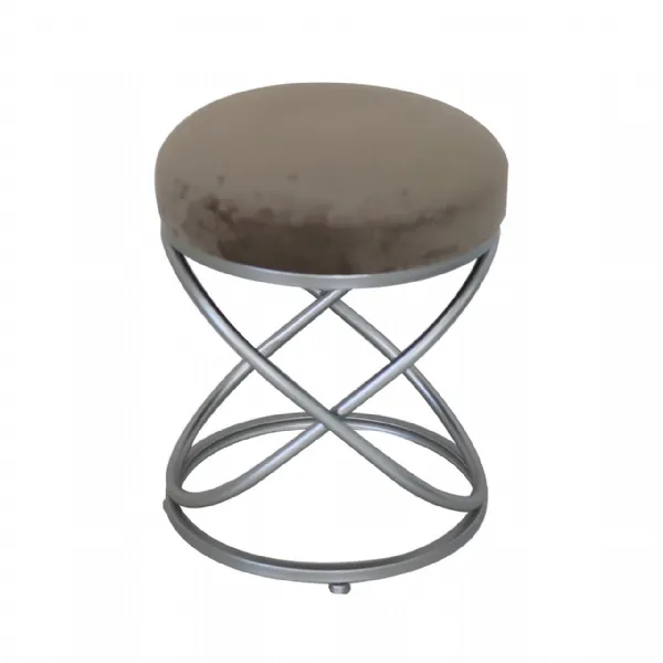Taupe Velvet Rizzo Stool With Matte Silver Legs