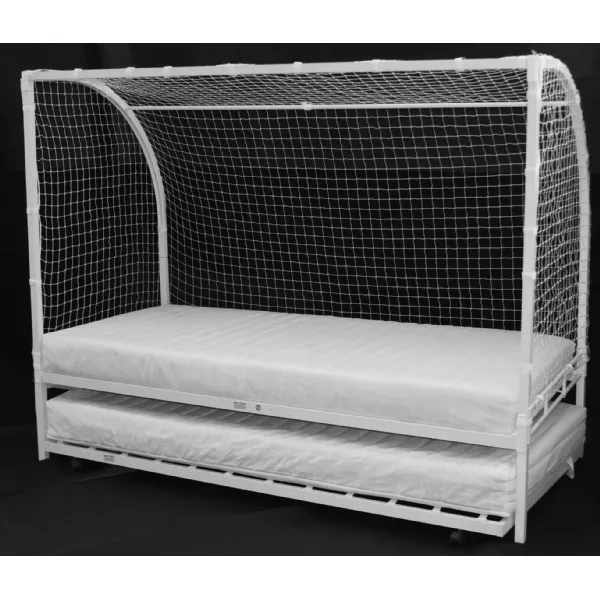 3ft Football White Metal Childrens Bed with Trundle and 2 Ortho Mattresses