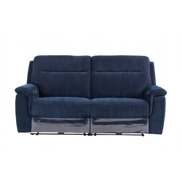 Blue Herringbone Fabric Electric Recliner 3 Seat Sofa
