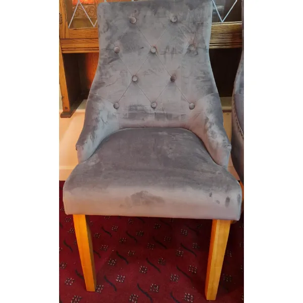 Grey Velvet Fabric Dining Chair with Oak Legs x 4