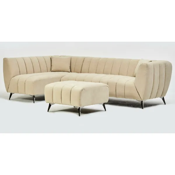 Corner Sofa in Nordica Beige Fabric with Additional Stool