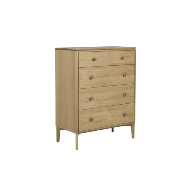 Natural Oak Wooden 2 over 3 Chest of 5 Drawers