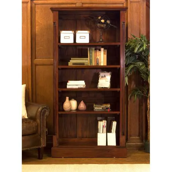Mahogany Wood Tall Bookcase 5 Adjustable Shelves Traditional Dark Wood Finish