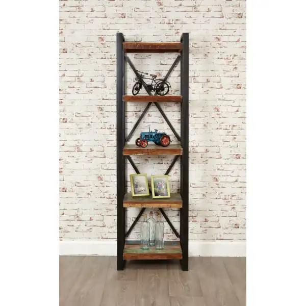 Slim Tall Narrow Alcove Bookcase Rustic Painted Metal Frame
