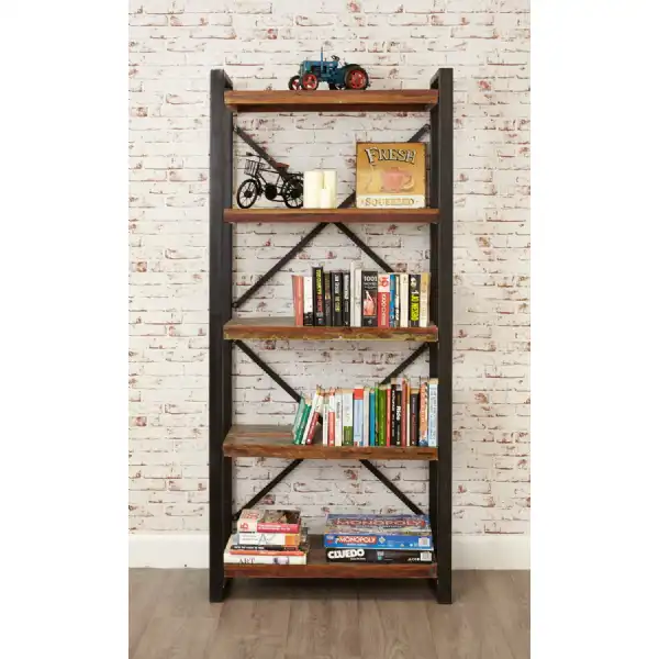 200cm Tall Rustic Large Bookcase Painted Open Wall Shelving Unit