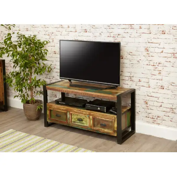Rustic Painted Reclaimed Wood Widescreen TV Cabinet