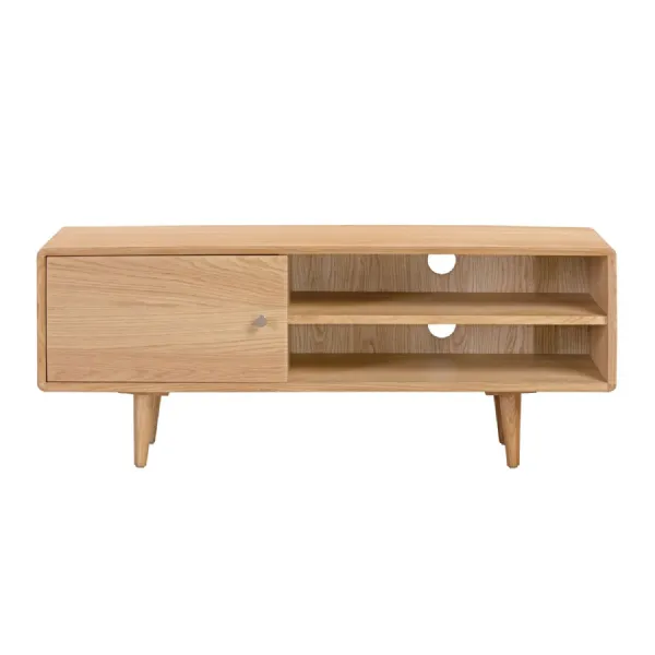 Modern Light Oak Wooden Open Low TV Media Entertainment Unit