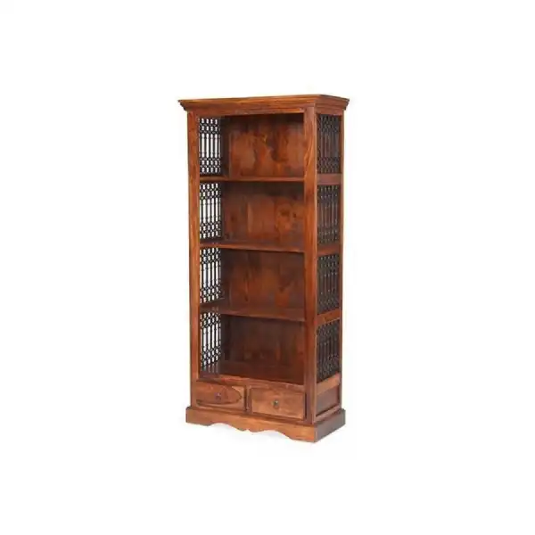 Jali Dark Tall 2 Drawer Bookcase