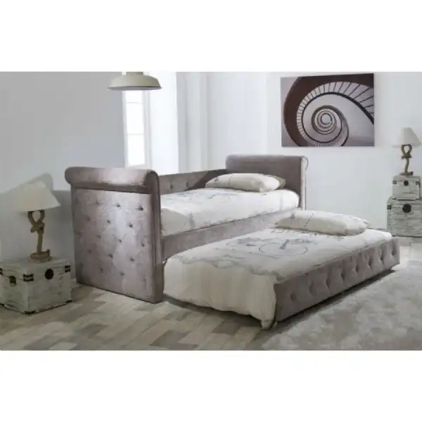 Zoe Mink or Silver Fabric Scrolled Day Beds