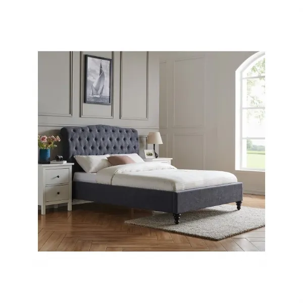 Dark Grey Fabric Chesterfield Style 5ft King Size Bed