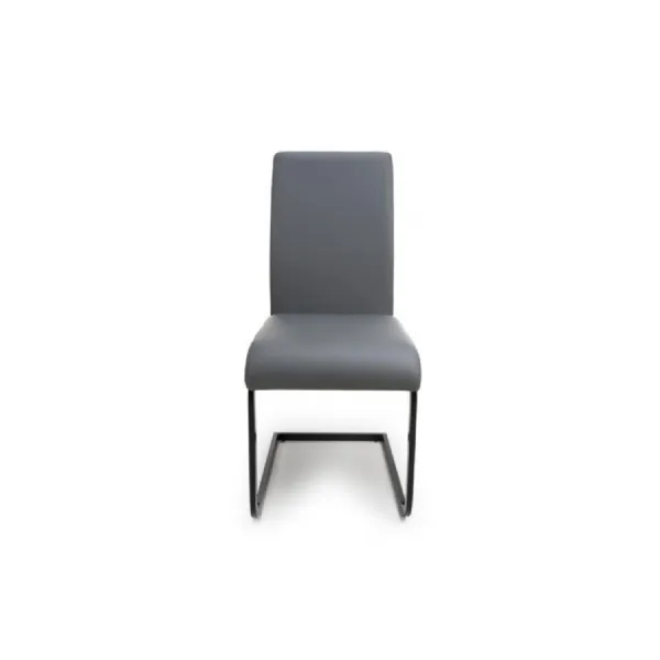 Grey Leather Dining Chair Black Metal Cantilever Legs