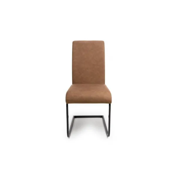 Tan Brown Leather Cantilever Dining Chair Black Metal Legs