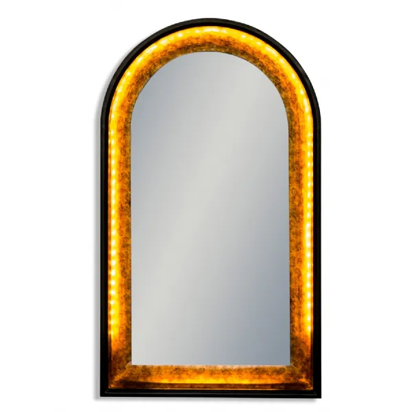 Black And Antique Gold Arch Wall Mirror With Led Lighting
