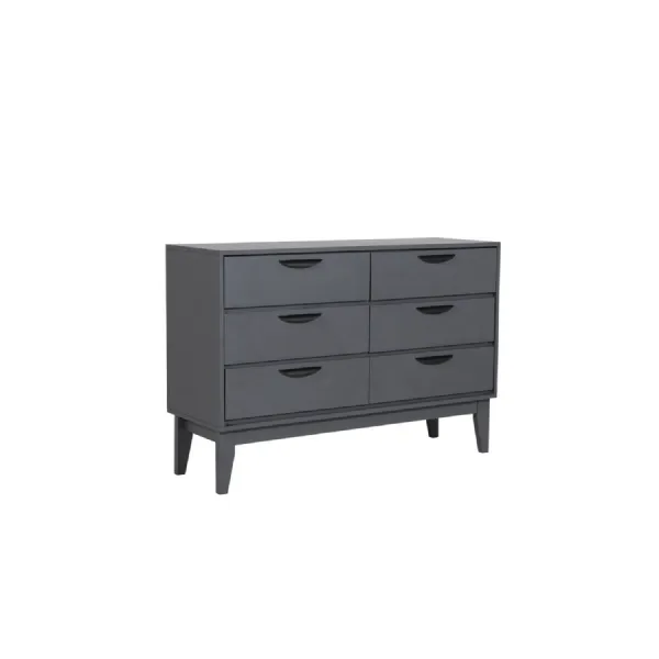 Dark Grey Wide Bedroom Chest of 6 Drawers