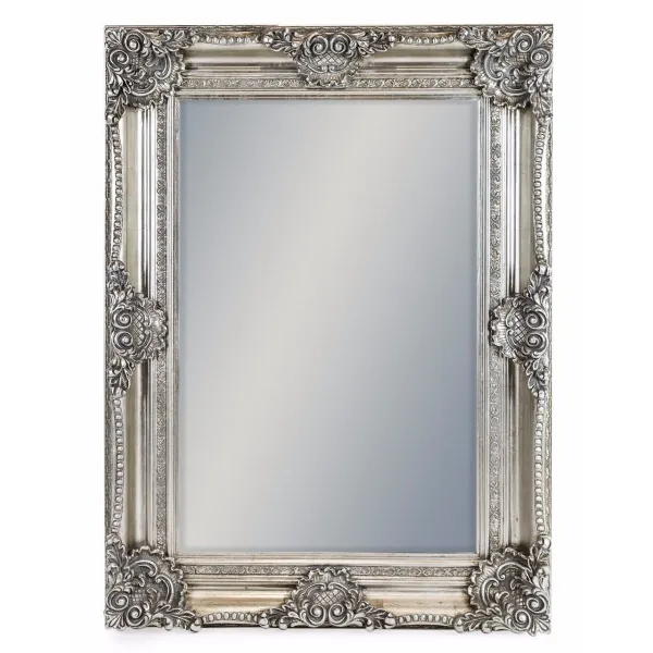 Silver Rectangular Classic Ornate Carved Wall Mirror