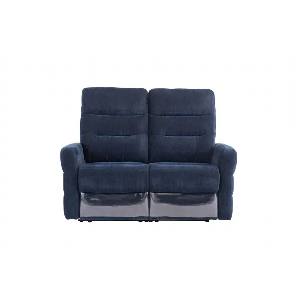 Navy Blue Herringbone Fabric Electric Recliner 2 Seat Sofa