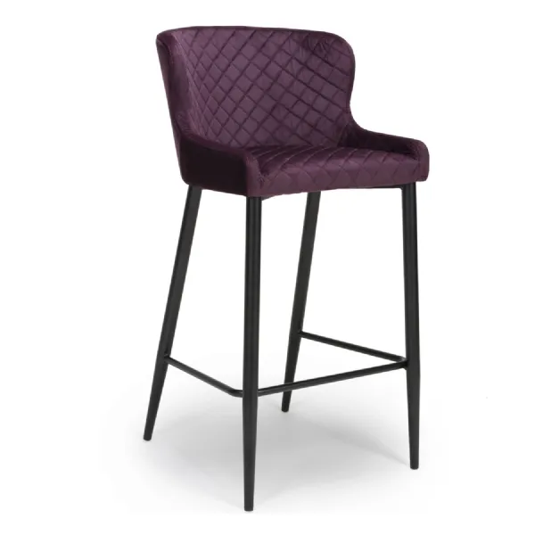 Mulberry Purple Quilted Fabric Upholstered Bar Stool