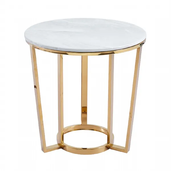 60cm Round Gold With White Faux Marble Top End Table