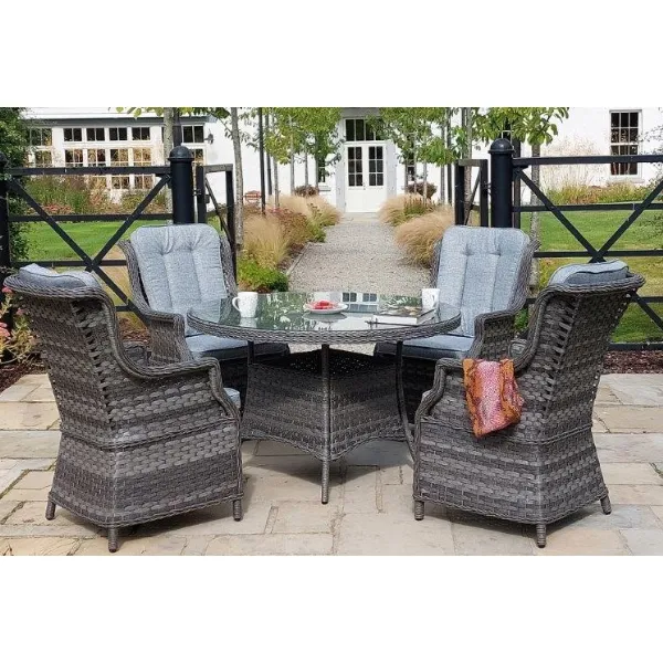 Luxury Grey Rattan 4 Seat Round Dining Set