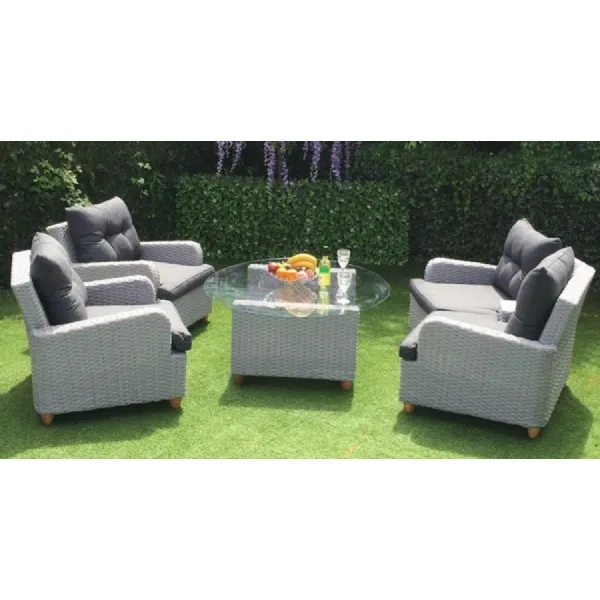 Luxury Light Grey Rattan Dual Angled Sofa Set with Oval Coffee Table