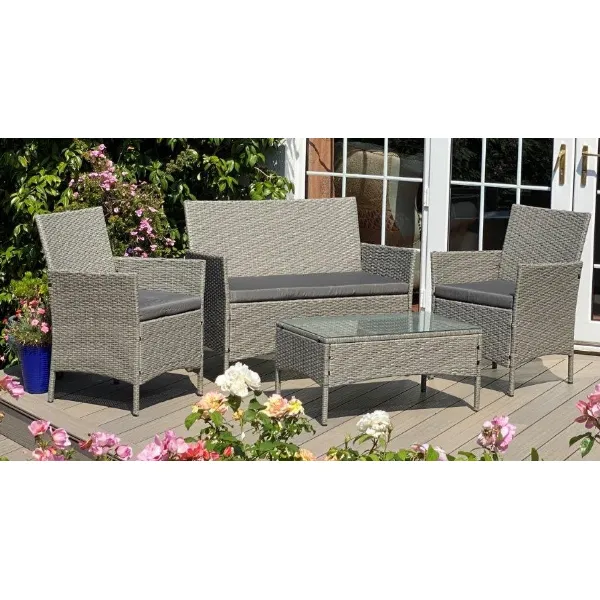 Grey Rattan Economy Sofa Set with Coffee Table