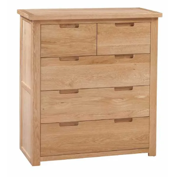 Light Oak 5 Drawer Chest of Drawers 2 over 3 Groove Handles Moderna Collection