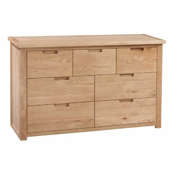 Large Wide Light Oak 7 Drawer Chest of Drawers 3 over 4 Moderna Collection