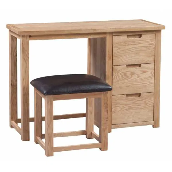 Light Oak Dressing Table and Stool Set Single Pedestal 3 Drawers Moderna Collection