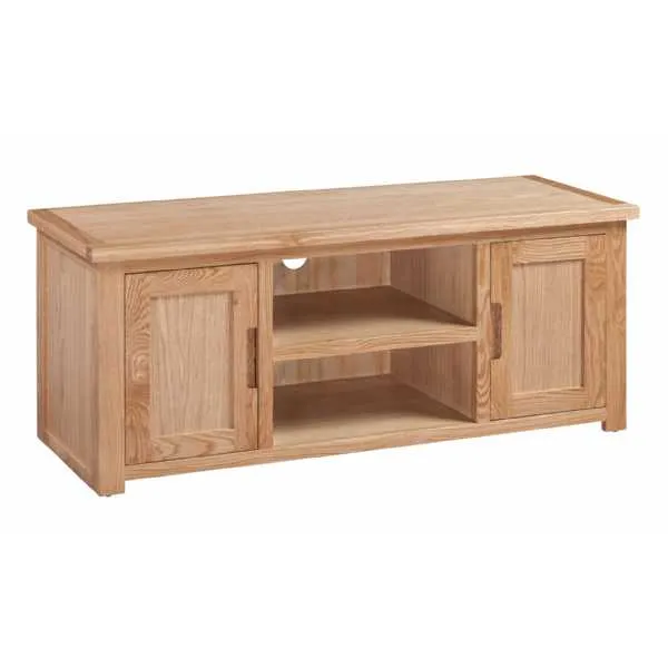 Large Oak Widescreen Open TV Media Cabinet With 2 Doors Moderna Collection