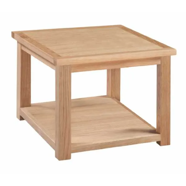 Oak Square Occasional Lamp Table With Open Shelf Base Moderna Collection