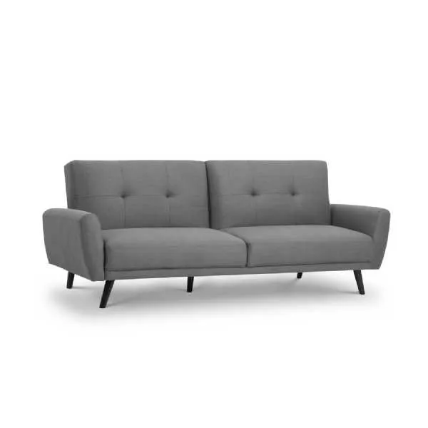 Grey Linen Fabric Upholstered Sofa Bed Retro Scandinavian Style Dark Wood Legs
