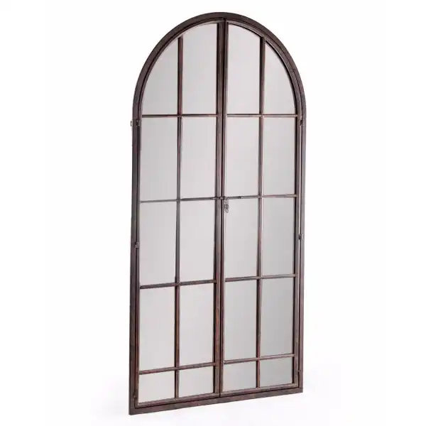 Large Metal Arched Opening Window Wall Mirror