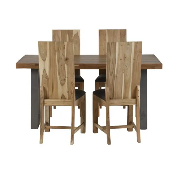 Industrial Solid Wood and Reclaimed Metal 160cm Dining Table and 4 Chairs