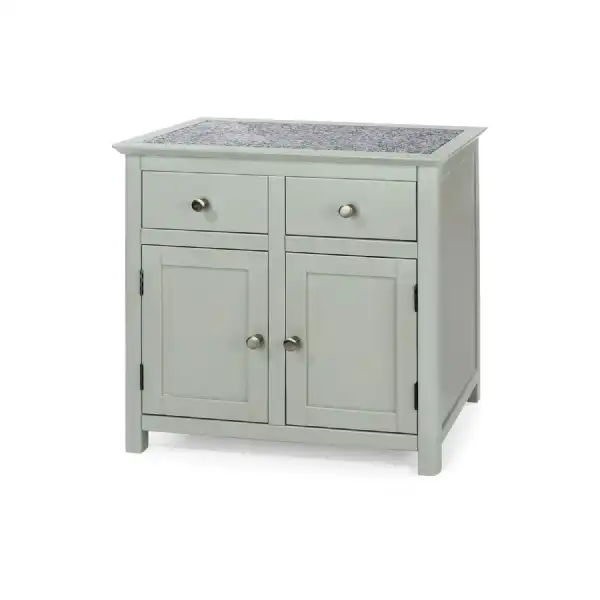 Grey Painted 2 Door 2 Drawer Sideboard Cupboard with Real Stone Top 80x84cm