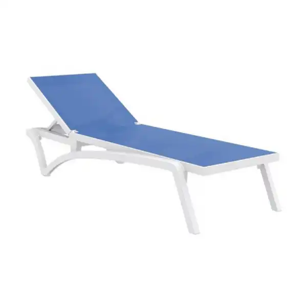 Sun Lounger in White Blue Weather Resistant
