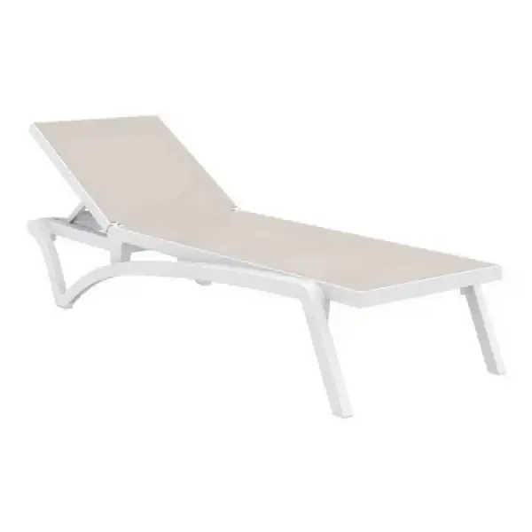 Weather Resistant White Frame Sun Lounger in Taupe