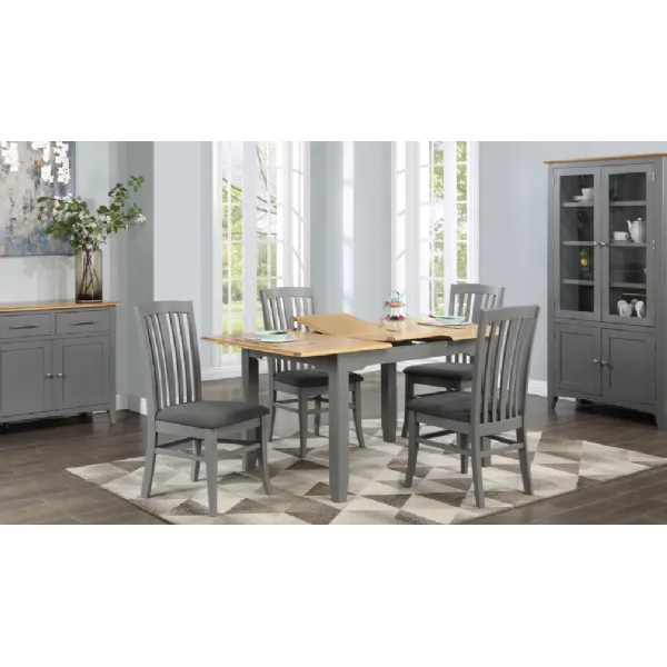 Solid Oak and Grey Painted 120cm Extending Dining Table and 4 Chairs