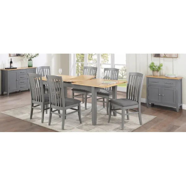 Solid Oak and Grey Painted 160cm Extending Dining Table and 6 Chairs